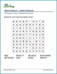 Hello friends, in this video we have presented around 30 words starting with letter b.if you find this video useful then please like and . Word Search Letter B Words K5 Learning