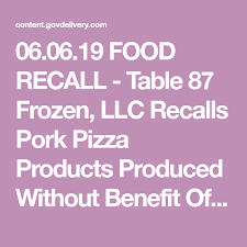 06 06 19 Food Recall Table 87 Frozen Llc Recalls Pork Pizza Products Produced Without Benefit Of Inspection Food Recalls Pork Usda Food