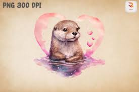Cute Baby Otter Valentines Day By Mulew Art | TheHungryJPEG