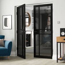 White glazed internal doors offer a modern touch to the traditional oak doors with glass. Jb Kind Internal Black Fully Finished Urban Industrial City 5l Tinted Clear Glass Door At Leader Doors