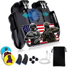 4 Trigger Mobile Game Controller With Cooling Fan Adjustable Stand For Pubg Call Of Duty Fotnite 6 Finger Mode Gamr L1r1 L2r2 Gaming Grip Gamepad Amazon Ca Video Games