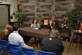 Olivia Shackleton '16, a producer for Fox News Sunday in Washington, DC,  returned to Padua to talk to students in Mrs. Simna's Multimedia Journalism  class. Students held a press conference and asked