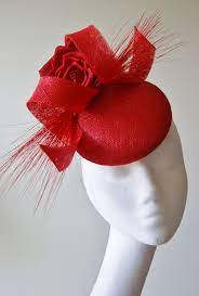 Elegant Red Sinamay Hat With Curl Rose Trim From Esther Louise Millinery Sinamay Hats Fancy Hats Millinery Hats