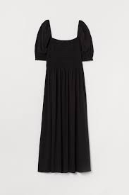 Puff Sleeved Dress Black Ladies H M Gb In 2020 Dresses With Sleeves Calf Length Dress Short Sleeve Dresses