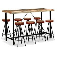 Meuble tv industriel en metal. Lot Table Bar Tyra Bois Massif De Recuperation Et 8 Tabourets Cuir Et Toile Meubles Industriels
