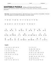Enter that letter of the alphabet on the blank corresponding to the problem number. Math Quotable Puzzle Relations And Functions Directions Solve The Following Problems Match That Answer To The Correct Letter Of The Alphabet Enter Course Hero