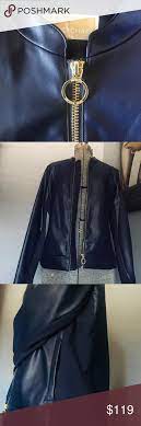 Michael Kors Blue Faux Leather Jacket New Size M Faux Leather Jackets Michael Kors Michael Kors Jackets