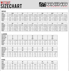 rhino wetsuits size chart wetsuit megastore