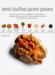 Stuffed Lentil Jacket Potato Recipe Jacket Potatoes High Protein Vegan Dinner Ideas Vegan Dinners Vegan Lentil Recipes Vegan Potato Recipes
