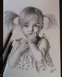 Little Girl Draw Sketch Girl Littlegirl Baby Child Babyportrait Black White Pencil Artwork Girl Drawing Sketches Portrait Drawing Baby Girl Drawing