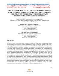 The experts couldnt say for sure whether he has had some strange coincidences. Pdf The Study Of The Effectiveness Of Cooperating With Peers As An Indirect Vocabulary Learning Strategy On The Iranian Undergraduate Students Reading Comprehension Masoud Amiri Nejad Academia Edu