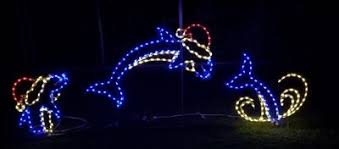 Jumping Dolphins With Santa Hat Animated Animated Christmas Lights Outdoor Christmas Decorations Yard Christmas Light Installation