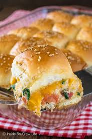 Cheesy Chicken Sliders These Easy Rolls Are Stuffed With A Cheesy Chicken Mixture Loaded With Cheese Vegg Easy Slider Recipes Slider Recipes Cheesy Chicken