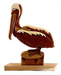 Pelican Sea Bird Seashore Table Top Decor Intarsia Wood Figurine New Intarsia Wood Table Top Decor Intarsia