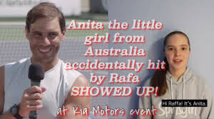 Rafael nadal kissed a ballgirl on her cheek as a token of apology as he accidentaly hit her in the head during a match. Watch Anita Birchall Message To Rafa At Kia Event Rafael Nadal Youtube