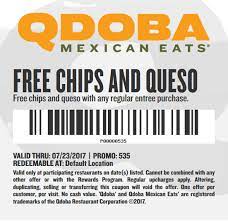 Pinned July 22nd Free Chips Queso With Your Entree At Qdoba Thecouponsapp Qdoba Shopping Coupons Rewards Program