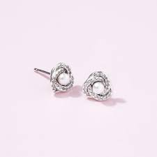 Pandora Jewelry Luminous Love Knot Earrings In Sterling Silver With White Crystal Pearl And Clear Cubic Zirconia In 2020 Knot Stud Earrings Earrings Crystal Pearls
