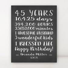 Birthday Present Ideas For Wife 45th 45th Birthday Gift Canvas 45 Year Birthday Sign Personalized Gift For Wife Husband Gift Friend Chal 45th Birthday Gifts 45th Birthday Happy 45 Birthday