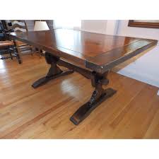 20th Century Early American Ethan Allen Dark Pine Trestle Dining Table Chairish Pine Dining Table Classic Dining Room Furniture Dining Table