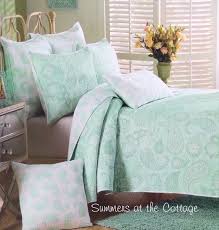 Our classic supersoft quilt is the perfect addition to your dorm room bedding. Mint Green Sea Glass Paisley Flowers Shabby Cottage Beach Chic Queen Quilt Set