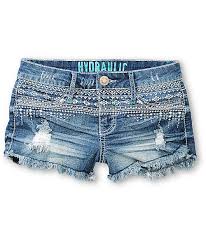 Hydraulic Farrah Tribal Embroidered High Waisted Denim Shorts