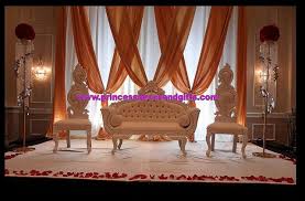 Golden Nikkah Stage Decor Love Seats King Queen Chairs And Backdrop Queen Chair Decor Love Seat
