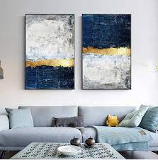 Modern Vintage Abstract Wall Art Golden Blue Gray Block Contemporary F Abstract Wall Art Wall Art Pictures Office Wall Art