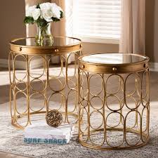 Contemporary Antique Gold 2 Piece Stackable Accent Table Set Baxton Studio Accent Table Sets Contemporary Accent Tables Accent Table