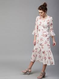 Buy Sassafras Women White Floral Print Layered Midi Wrap Dress Dresses For Women 2472351 Myntra Dresses Dress Outfits Wrap Dress