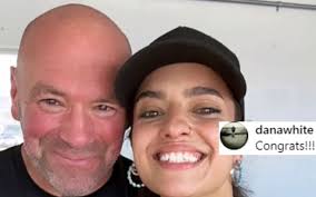 Dana White reacts after Nina-Marie Daniele celebrates getting nominated for  'Personality of the Year' at the MMA Awards