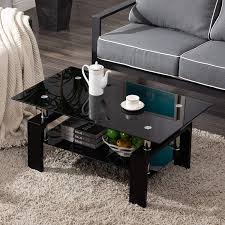 Lowest price of the summer season! Buy Living Room Rectangle Glass Coffee Table Modern Living Room Table With Lower Shelf Black Tempered Glass Top With Black Color Wooden Legs Living Room Furniture Waiting Area Table Online In Indonesia B0861bpkgx
