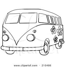 Baby boomers remember the days of flower power decorations painted on vw minibus vans. Royalty Free Rf Clipart Illustration Of A Black And White Coloring Page Outline Of A Floral Hippie Bus Van By Rosie Piter 210486