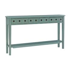 Console tables are typically shallow, sometimes 12 inches or less, which helps them fit well into compact spaces like hallways, entryways, and even behind your sofa. Calinda Long Console Table Teal Powell Company Target