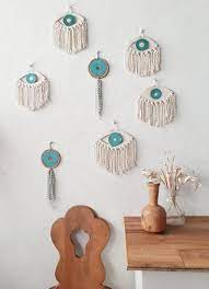 Evil Eye Wall Art Ceramic And Macrame Wall Hanging Boho Decor In 2020 Macrame Wall Art Eye Decor Ceramic Wall Art