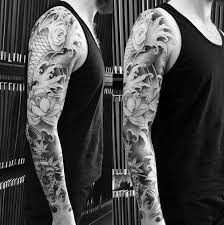 Grey Flowers Japanese Sleeve Tattoo For Guys Full Sleeve Tattoos Koi Tattoo Sleeve Tattoo Sleeve Men