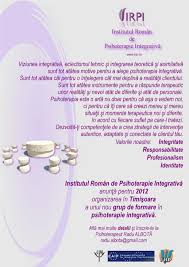 Federatia romana de psihoterapie si este locul de intalnire a 29 de asociatii nationale. Formare In Psihoterapie IntegrativÄƒ Timisoara 2012 La Taifas Cu Radu