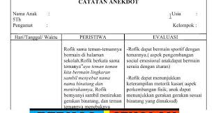 Contoh format dan instrumen penilaian paud (tk kb tpa sps) instrumen penilaian anak yang dimuat dibawah ini terdiri dari 1. Contoh Catatan Anekdot Paud Kober Tk Dan Tpa Format Word Berkas Sekolah
