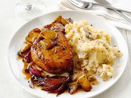 Pork Chops With Apples And Garlic Smashed Potatoes Recipe Apple Pork Chops Food Network Recipes Smashed Potatoes Recipe