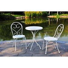 Mainstays 3 Piece Small Space Scroll Outdoor Bistro Set White Walmart Com Outdoor Bistro Set Bistro Table Outdoor Bistro Set