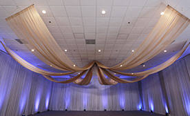Our crystal ceiling drapes with led lights are a phenomenal new way to bring your we draped four of the ceiling drape & canopy lights on the back of our lanai. Ceiling Decor Wedding Chandeliers Event Decor Direct