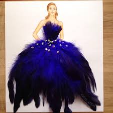 Blue Feather Dress By Edgar Artis Illustration De Mode Dessin Robe Dessin De Mode