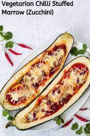 Vegetarian Stuffed Marrow With Veggie Chilli Recipe Stuffed Marrow Recipes Vegetarian Recipes