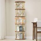 5 Tier Rotating Bookshelf, 360° Corner Bookshelf Tower, Round Revolving Bookcase with Special Visible Partition Storage, Narrow Book Shelf Organizer for Living Room, Small Space, gold