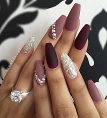 Acrylic nails for beginners and professionals, how long do they last. Acrylics Nails Maroon And Diamonds Image 6841049 On Favim Com
