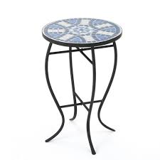 Noble House Round Metal And Stone Outdoor Side Table 15284 The Home Depot In 2020 White Ceramic Tiles Outdoor Side Table Side Table