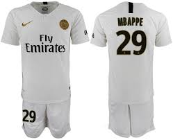 Well, the home away kit of psg is totally white in color, just having of logo of int's manufacturer as well as the. 2018 19 Paris Saint Germain 29 Mbappe Away Soccer Jersey