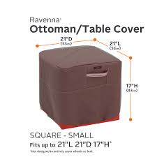 Classic Accessories Ravenna Square Patio Ottoman Table Cover Premium Outdoor Furniture Cover Wi Outdoor Furniture Covers Dining Table With Bench Ottoman Table