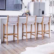 White Leather Weave Bar Stool With Back In 2020 Woven Bar Stools Bar Stools Outdoor Bar Stools