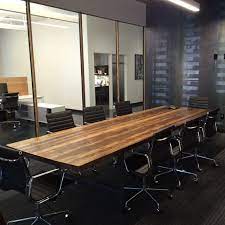 Simple room table with a brightly coloured base in. Conference Table Large Wood Table Made With Thick 2 5 Reclaimed Wood Top And Steel H Legs In Your Choice Of Color Size And Finish Wood Conference Table Conference Table Office Interiors