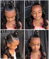 Two ponytail hairstyles for black hair kids. Long Black Hair In Two Ponytails Small Bun On The Top Of The Head Kids Braided Hairstyles Kids Hairstyles Easy Little Girl Hairstyles Little Girl Hairstyles